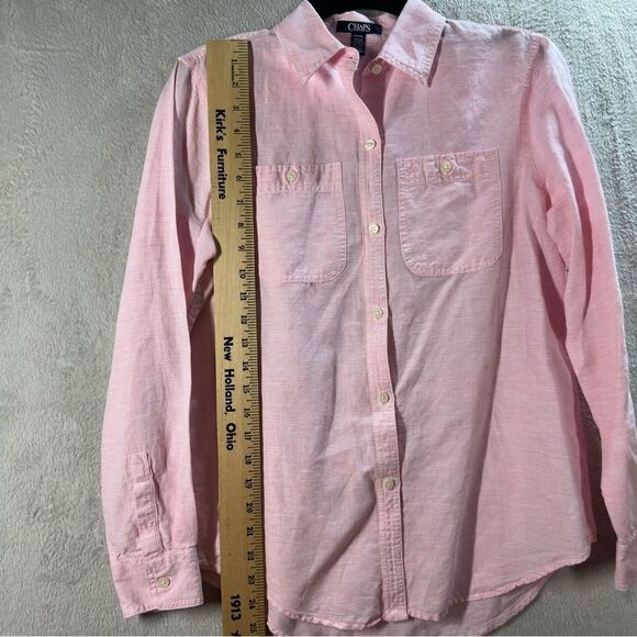 Chaps Linen Blend Button Front Blouse Pink Women’s Size S - Picture 5 of 7